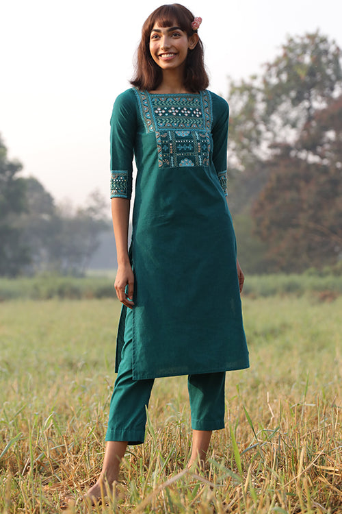 Buy Okhai Green Meadow Embroidery Work Kurta For Women, 49% OFF